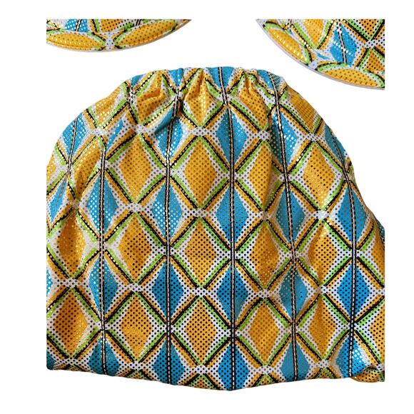 WEWOREWHAT Metallic Geo Bikini Set Ruched Bottom Claudia Top Orange Blue Large - Picture 5 of 15